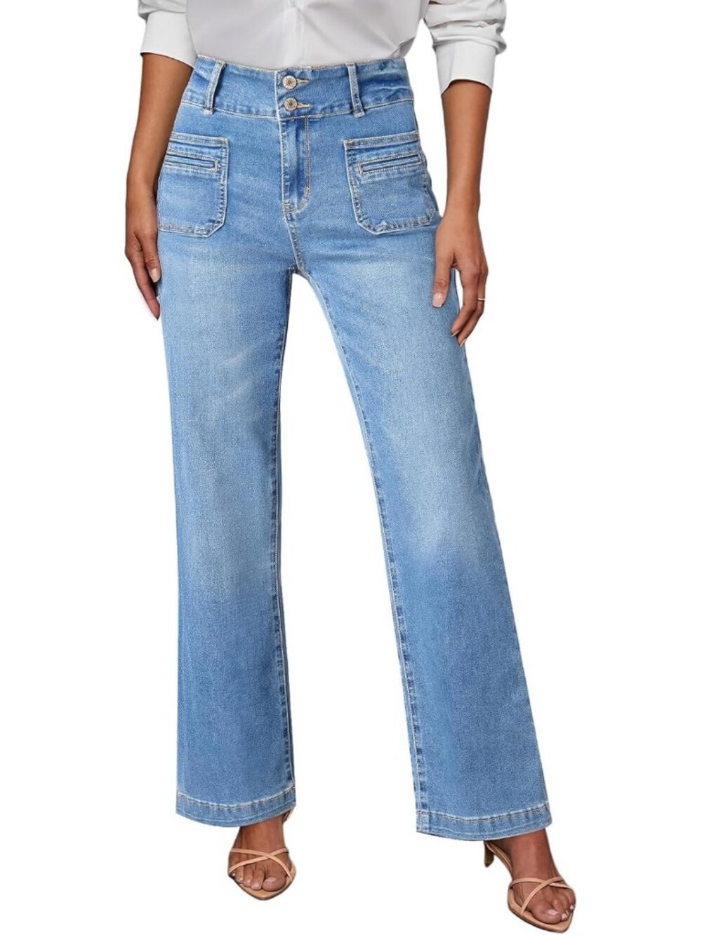 Women's Iceland Blue Tummy Control Stretchy Cotton Blend Straight Leg Jeans